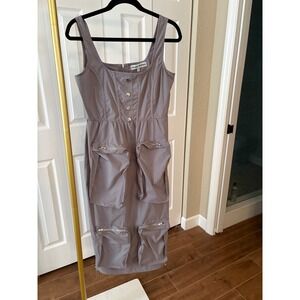 Almost Famous Utility Cargo Grey Midi Dress Streetwear